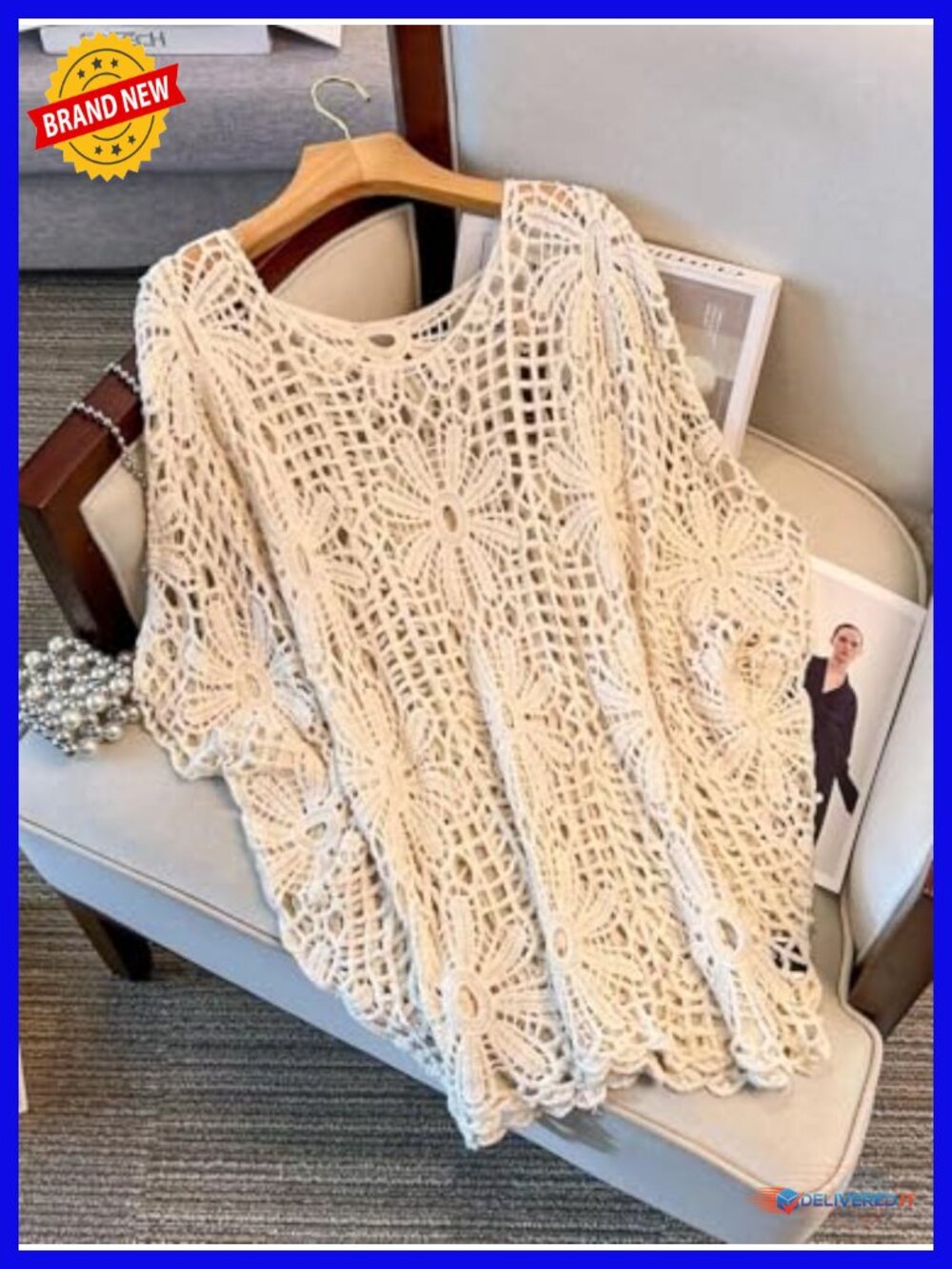Handcrafted Boho Crochet Cover Up with Dolman Sleeves for Women - Swimwear - Picture 2 of 6